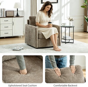 Sillón Giratorio Tapizado Moderno y Ecológico con Almacenamiento Oculto, Cómodos <span class=keywords><strong>Reposabrazos</strong></span> Acolchados en Forma de Diamante, Respaldo Cruzado, para Sala de Estar o Club - Product Image 3