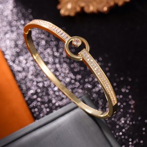 Concentric Circle <b>Copper</b> <b>Bangle</b> With Zircon Gold And Silver Geometric Minimalist Style Fashion Jewelry Gift For Unisex - Product Image 4