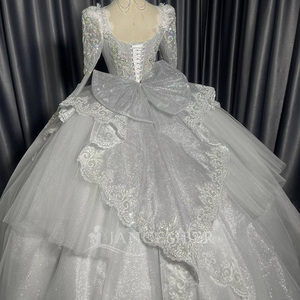 Robe de mariée de luxe Lscm61, longue traîne, coupe princesse, manches longues, perles lourdes, haute qualité, style féerique, Jancember - Product Image 6