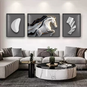 Nordic Luxury Living Room Wall Art Mural Abstract Horse Art Deco Simple Light Crystal Porcelain <strong>Triad</strong> for Sofa Background - Product Image 2