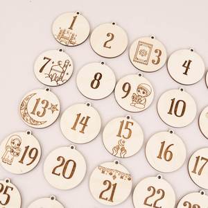 Islamic <b>Wooden</b> Ramadan Advent Calendar <b>Numbers</b> 1-30 for Children Eid Gift Tag Round Soft Customizable Color - Product Image 3