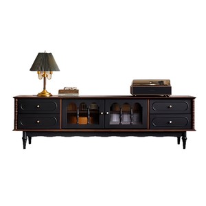 <span class=keywords><strong>Meuble</strong></span> <span class=keywords><strong>TV</strong></span> rétro français en bois massif marron et noir contrastant pour salon, grande capacité de rangement et armoire de salle à manger - Product Image 1
