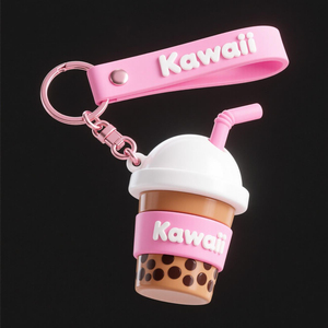 Diseño personalizado 3D PVC Caucho Silicona Tapioca Leche Té Llavero Bolsa Colgante Llaveros - Product Image 6