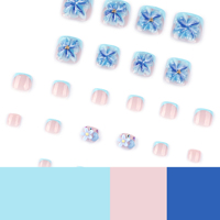 Superbe design floral bleu 3D 3817 pour ongles d'orteil, avec fleurs délicates, faux ongles à presser, ongles artificiels personnalisables