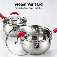 Ensemble de casseroles en acier inoxydable de qualité supérieure avec casserole à lait et poêle, poignées en silicone, écologique, compatible induction et gaz, passe au lave-vaisselle