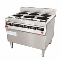 Cuisinière à induction commerciale multi-stations haute puissance à 6 brûleurs avec plaque ronde en acier inoxydable certifiée ETL, contrôle double zone