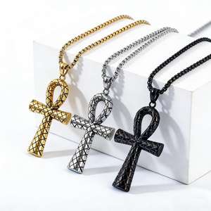 Men's Ankh <b>Cross</b> Necklace Stainless Steel Pendant Geometric Design Hip Hop Jewelry Fashion Accessory - Product Image 1