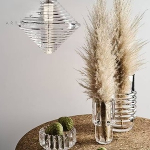 Ensemble de vases en verre transparent texturé moderne, motif côtelé, verrerie décorative de luxe pour la maison, table, hôtel, restaurant - Product Image 6