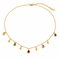 Collier délicat multi-couches plaqué or 18 carats SUMMLY, pendentif en cristal multicolore, petit disque, bijoux bohèmes vintage pour femmes