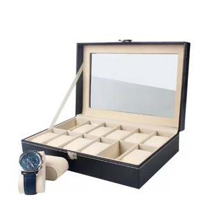 24 Khe Cắm PU da có thể khóa đồng hồ hộp lưu trữ với kính nắp hiển thị trường hợp - Product Image 4