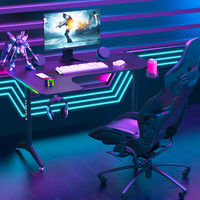 Beisijie E-sports Table de jeu blanche en forme de L Racing Gauche Gaming Desk Porte-gobelet Crochet pour casque Table de jeu avec lumière RVB