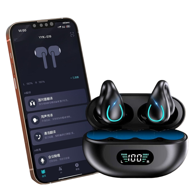 YYK-Q102 Open Ear AI Translation Earbuds Earhook OWS Wireless Digital Display IPX4 Waterproof High Fidelity Simultaneous