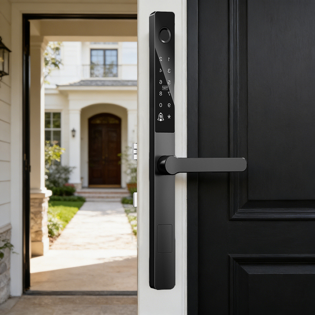 Narrow Smart Lock for Wood Door 100 Fingerprint Capacity Multi-User Management Temporary Codes Silent Operation Memory Card Tuya