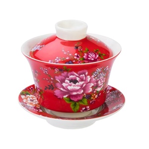 Tasse à thé pivoine Gongfu (rouge) décalcomanies de transfert d'eau en céramique durables tasse à thé Gongfu à vendre - Product Image 1