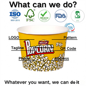 WELCOTECH - Vasos de Papel Desechables Personalizados al por Mayor para <span class=keywords><strong>Palomitas</strong></span> de Maíz, Tazas de Papel con Marca para <span class=keywords><strong>Palomitas</strong></span> de Maíz - Product Image 2