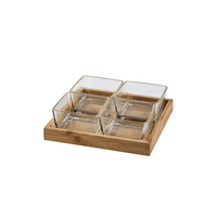 2023 Nieuwe Luxe Windverdeler Glas Doorzichtig Foodserviceblad Voor Fruitplaat In De Woonkamer Met Houten Dienblad