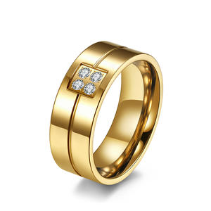 Gold Color <b>Titanium</b> Steel <b>Ring</b> With Zircon Inlay Geometric Design Unisex Engagement Jewelry - Product Image 1