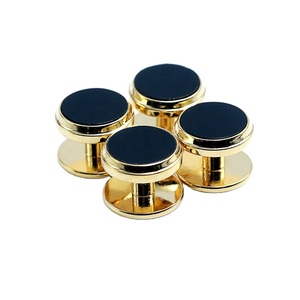 Classico gemello <span class=keywords><strong>con</strong></span> bottone 4 pezzi nero onice Set di gemelli accessori Ddp Air regalo placcato oro <span class=keywords><strong>Smoking</strong></span> da uomo - Product Image 1