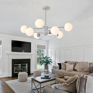 Lustre rectangulaire imprimé en 3D Chrome <span class=keywords><strong>Bauhaus</strong></span>, style vintage Magic Bean, LED nordique, verre blanc laiteux pour salon, salle à manger, bureau - Product Image 6