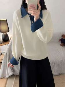 2025 nouveau pull ample col POLO pull décontracté pour femme - Product Image 5