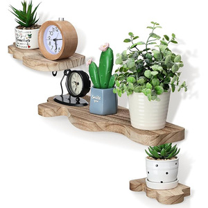 Wooden Wavy Edged Floating <b>Shelf</b> 3 Tier Wall Mounted Display <b>Shelf</b> Farmhouse Retro Storage Rack <b>Bedroom</b> Living Room Use - Product Image 1