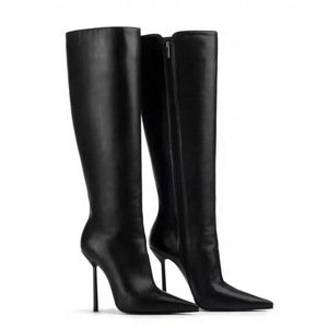 Bottes hautes pour femme, grande taille 44, style personnalisé, couleur unie, talons aiguilles sexy, talons fins, fermeture éclair latérale, bottes longues - Product Image 5