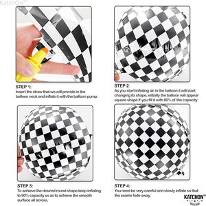 Lot de 12 ballons ronds 4D noirs et blancs à carreaux de <span class=keywords><strong>22</strong></span> pouces, ballons en aluminium pour décoration de fête d'anniversaire sur le thème des voitures de course - Product Image 4