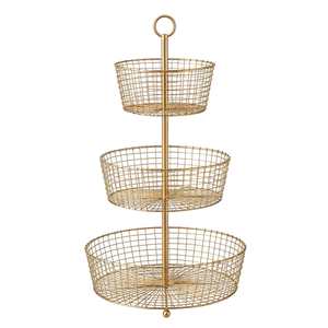 Modern 3-Tier Metal <b>Wire</b> Storage <b>Basket</b> With <b>Hanging</b> Loop For Neatening And Multi-Purpose Use Stylish Home Accent - Product Image 1
