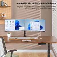 Support de moniteur à double écran avec base de bureau, compatible avec les moniteurs de 14 à 32 pouces, capacité de charge de 8 kg par écran, configuration de bureau ergonomique