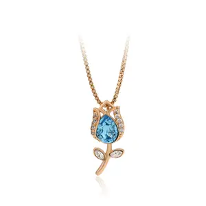 A00551949 xuping jewelry Luxury simple classic romantic flower blue crystal 18K gold-plated necklace