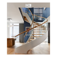 Escalier en colimaçon intérieur de luxe, design moderne, bois de chêne américain avec verre en acier inoxydable, escalier incurvé circulaire pour loft