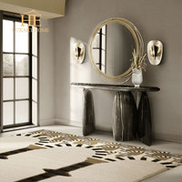 Table d'entrée sur mesure, style moderne et luxueux, en acier inoxydable, plateau blanc et laiton, avec miroir