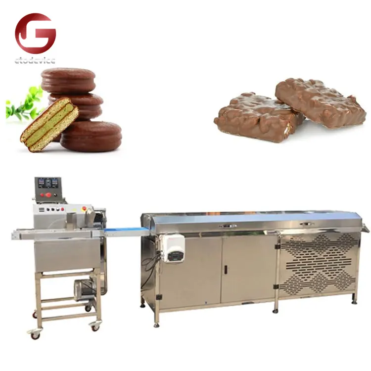 Mesin Enrobing Coklat Membuat Garis Coklat Saluran Pendingin Disesuaikan Mesin Enrober Pelapis Kacang Coklat