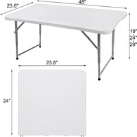 Table de pique-nique pliante portable de 48 pouces, hauteur réglable, en aluminium, table de camping pliable en deux, type valise, pour l'intérieur et l'extérieur