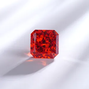 High Bright Red Stone Iced Cut Cubic Zirconia Padma Square Octagon Cut High Carbon Diamond