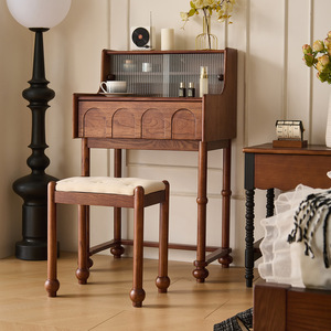 French Vintage Solid Wood Makeup Vanity Oak <b>Storage</b> Bedroom <b>Dressing</b> <b>Table</b> With Stool - Product Image 4