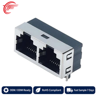 Connecteur Ethernet RJ45 1x2 blindé, contact en cuivre 8P8C, boîtier ABS, conforme RoHS pour commutateur LAN, routeur, hub