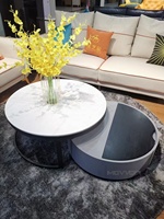Lot de 2 tables basses modernes avec table d'appoint ronde réglable et tiroir pour le salon ou les meubles de réception