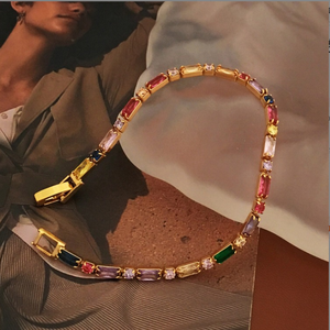 Vintage Stylish Retro Trendy Ins Style Fashion Bracelet with Zircon Colorful Contrasting <b>Charm</b> Bracelets for Daily or Party Gift - Product Image 4