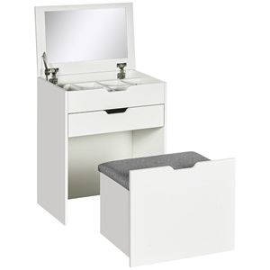 Table de toilette moderne minimaliste en bois avec armoire de rangement intégrée, meuble de maquillage pliable pour petite chambre à coucher avec tiroirs - Product Image 3