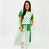 Ensemble tendance été 2 pièces à pois, coupe ajustée, décontracté, manches courtes, long, pour femme, avec blocs de couleur