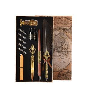 Ensemble de stylos plume rétro élégant de style européen, largeur d'écriture en métal de 0,5 mm avec boîte à carte du monde - Product Image 4