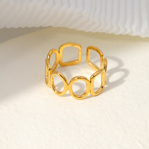 Anillos ajustables de acero inoxidable Unisex, joyería de dedo geométrica chapada en oro para mujeres y hombres para fiesta de compromiso de boda - Product Image 1