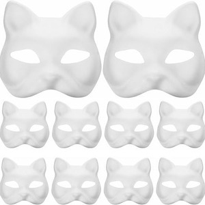 Masque en pâte de papier blanc peint à la main DIY, motif chat et renard, maquillage facial, jouet fait main pour hommes/femmes, visage entier/demi-visage - Product Image 5