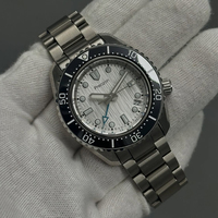 Herren Automatische Mechanische Taucheruhr mit Drehbarem Lünette, Cremefarbenem Sunburst-Zifferblatt, Saphirglas, Chronograph, Edelstahl