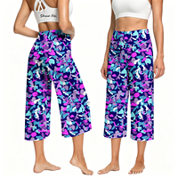 Pantalon large pour femme, motif camouflage violet rose abstrait, taille haute, coupe courte, avec cordon de serrage, pour yoga et détente, style culotte athlétique