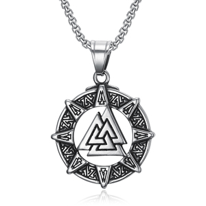 Collar con Colgante <span class=keywords><strong>de</strong></span> <span class=keywords><strong>Runa</strong></span> Vikinga Vintage con el Símbolo Valknut <span class=keywords><strong>de</strong></span> Odín, Guerrero, Mitología Nórdica, Triángulo, Amuleto, Colgante - Product Image 1