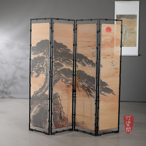 Bamboo Screen Foldable Room Divider Chinese Style Printed Art Panel For Living Room Tea House Partition Decor - Product Image 1