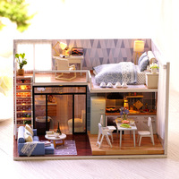 Casa de Muñecas DIY Azul Claro Hecha a Mano, Modelo de Construcción Pequeña L-023, Juguete Creativo para Niñas, Regalo de Cumpleaños, Rompecabezas 3D
