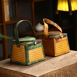 Bamboo Woven Tea <b>Storage</b> <b>Basket</b> Set Round Small Square Cup Holder For Tea Ceremony Accessories - Product Image 2